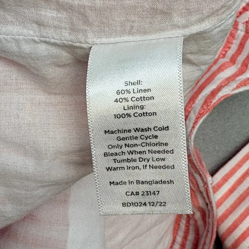 Talbots Linen Tie Waist Skirt Mini Midi Pink White Striped Skirt Size 10
